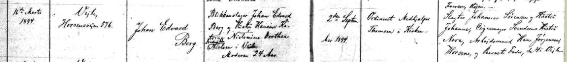 Udsnit af Sankt Nicolai Vejle kirkebog, Johan Edvard Berg
